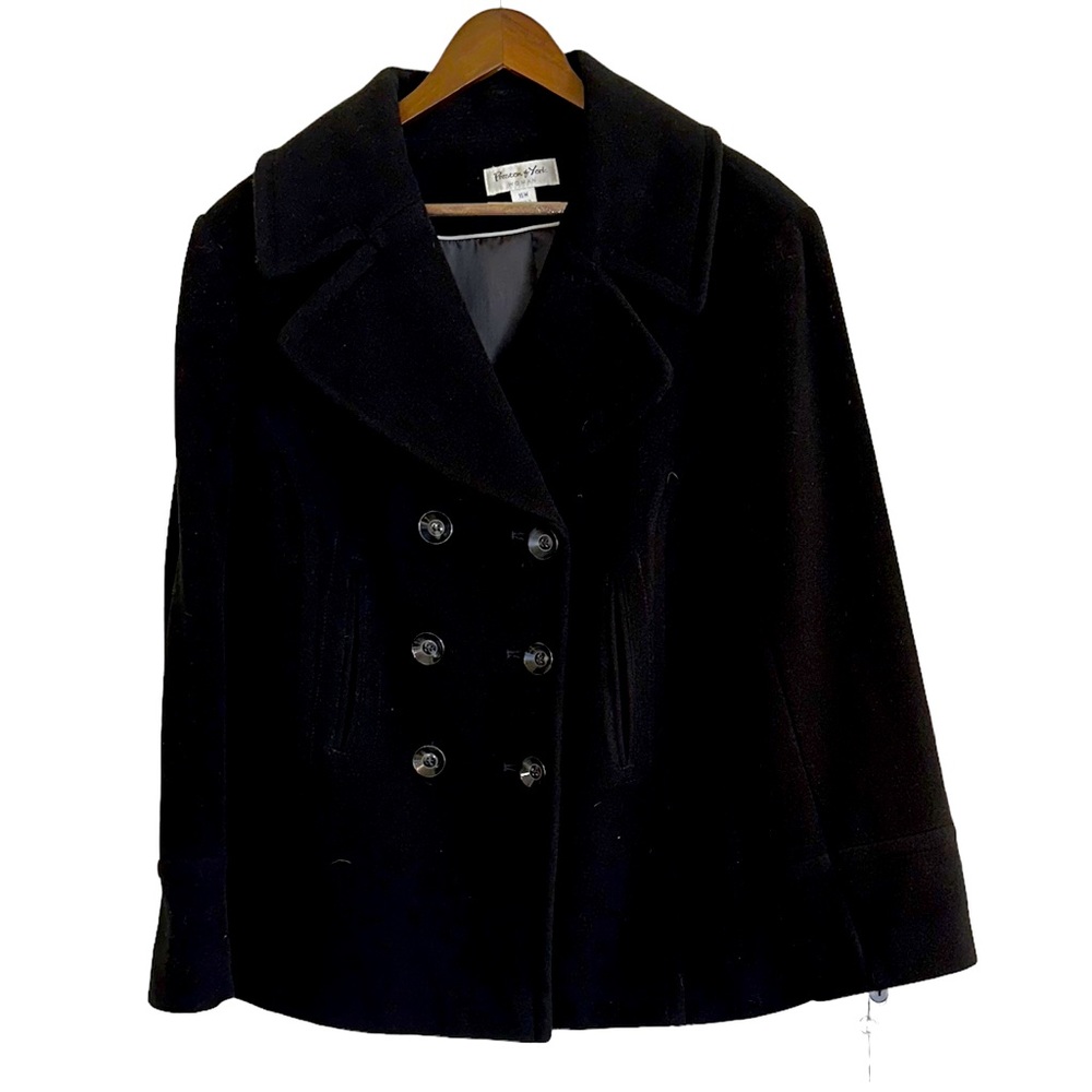 NWT Preston and York black wool double breasted peacoat women’s 16W
